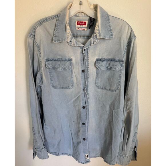 Vintage Wrangler Flex Work Shirt Light Wash Well-Worn Size Medium Button Up - Picture 1 of 10